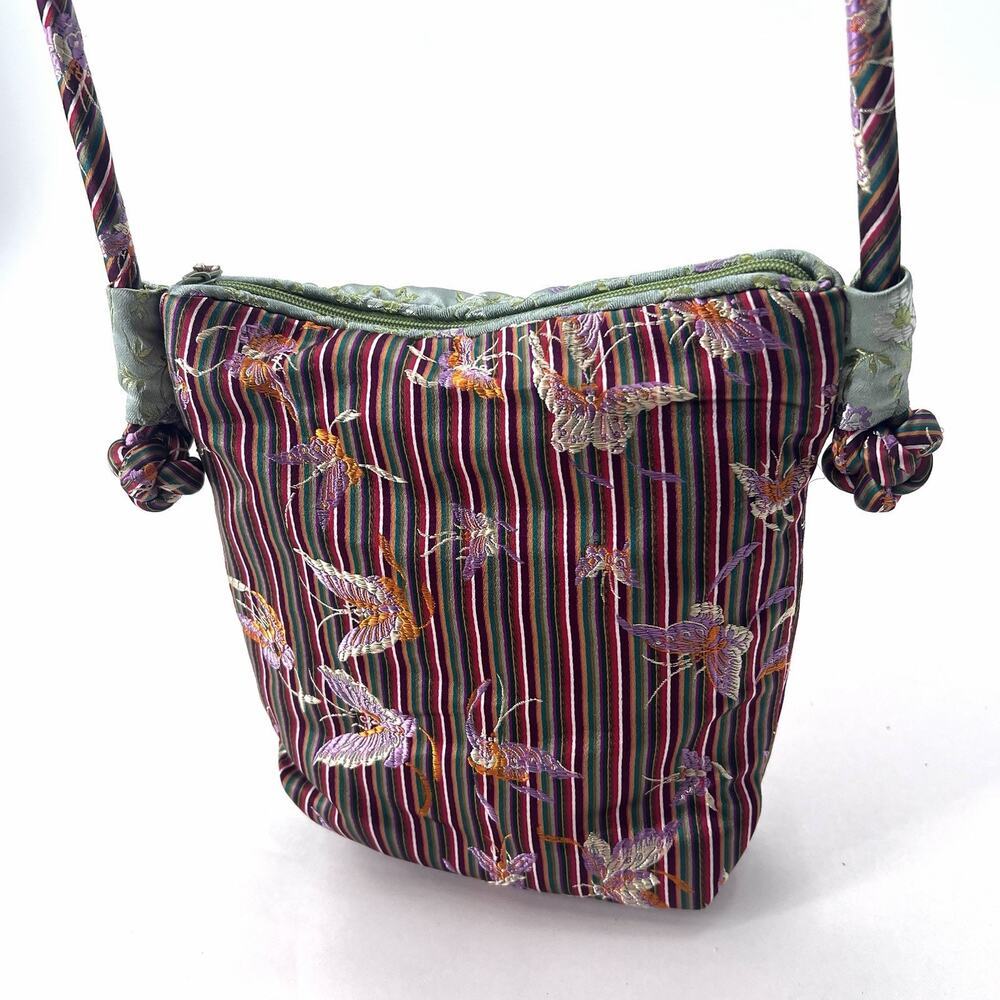 Vintage Boho Festival Floral Embellished Colorful Silk & Velvet Crossbody Bag - Picture 5 of 9